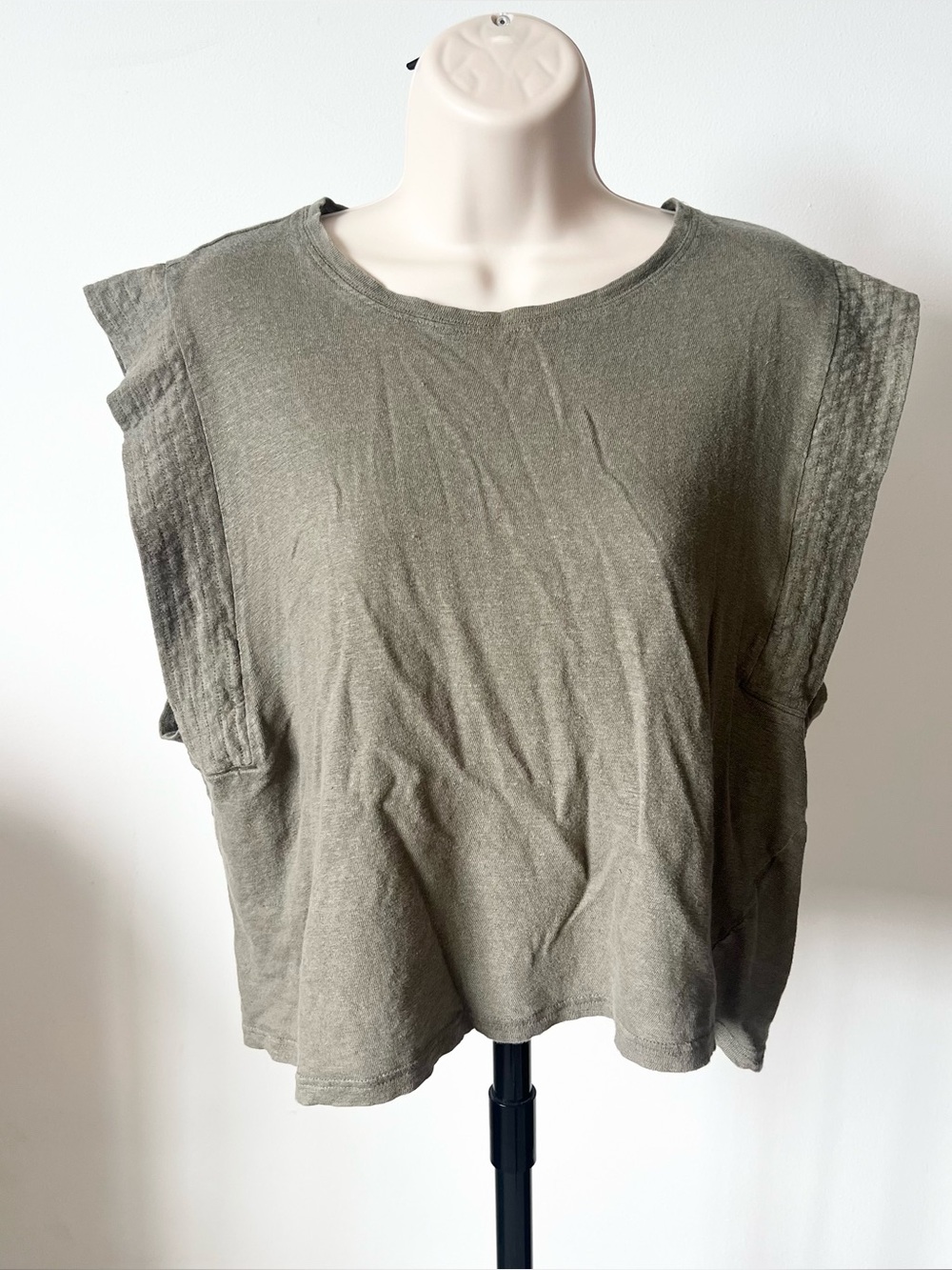 Banana Republic Linen Scoop Neck Cap-Sleeve Top Thyme Size XL